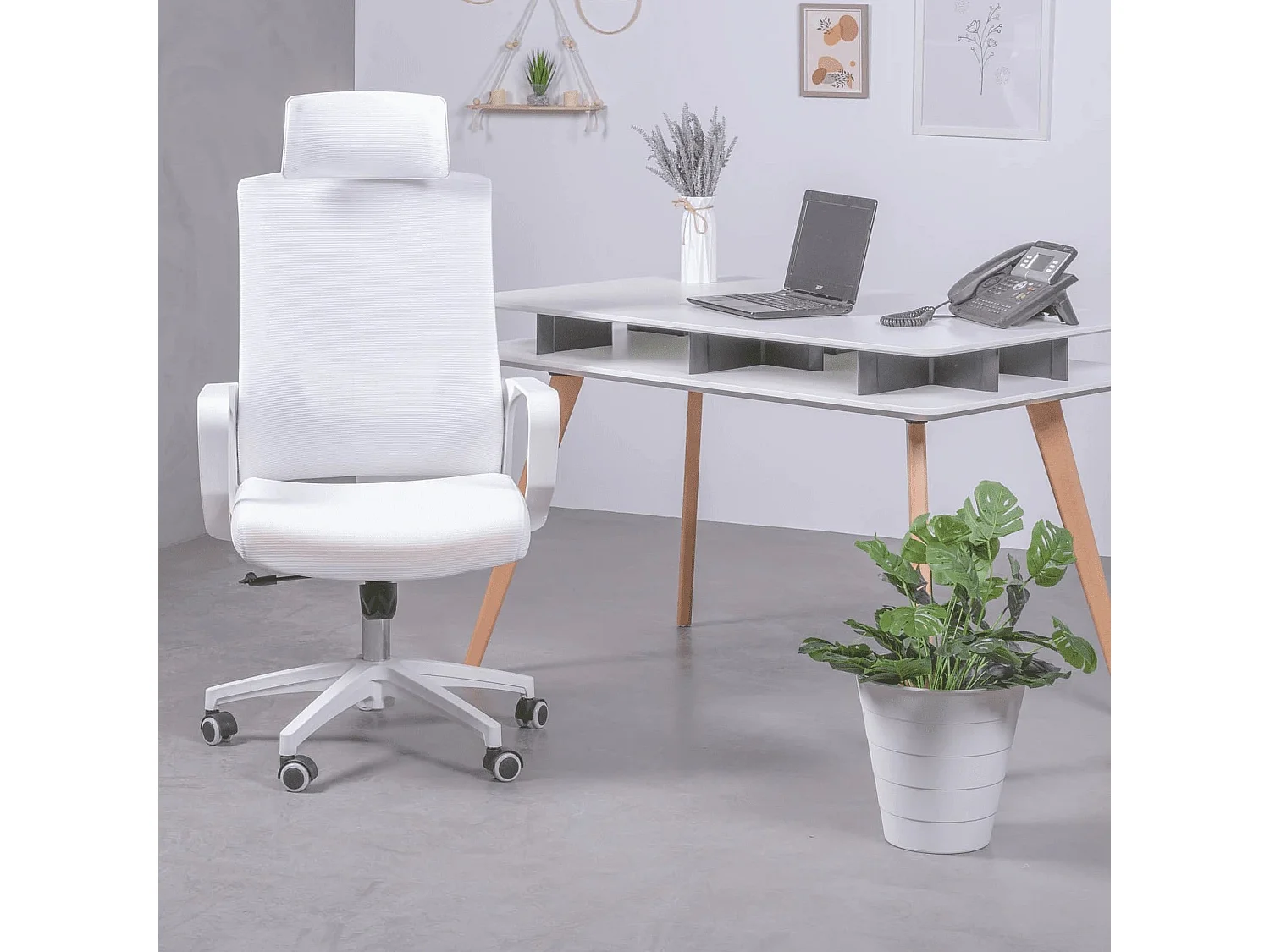 Chaise de bureau ergonomique en mesh respirante et appui-tête réglable - Mesh - Blanc