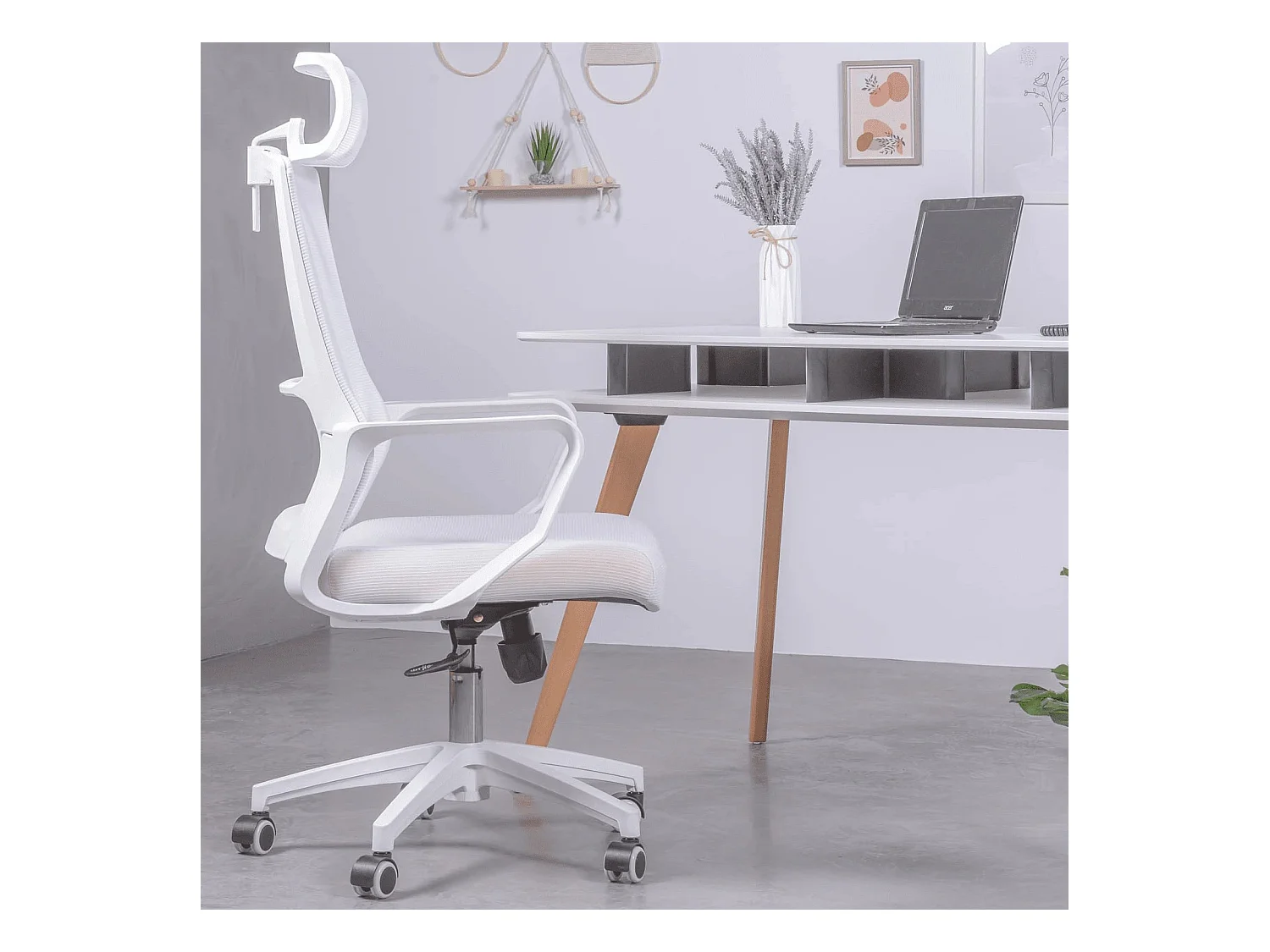 Cadeira de secretária ergonómica em mesh respirável e apoio de cabeça ajustável - Mesh - Branco