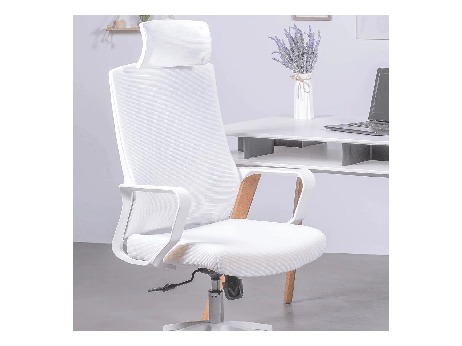 Cadeira de secretária ergonómica em mesh respirável e apoio de cabeça ajustável - Mesh - Branco