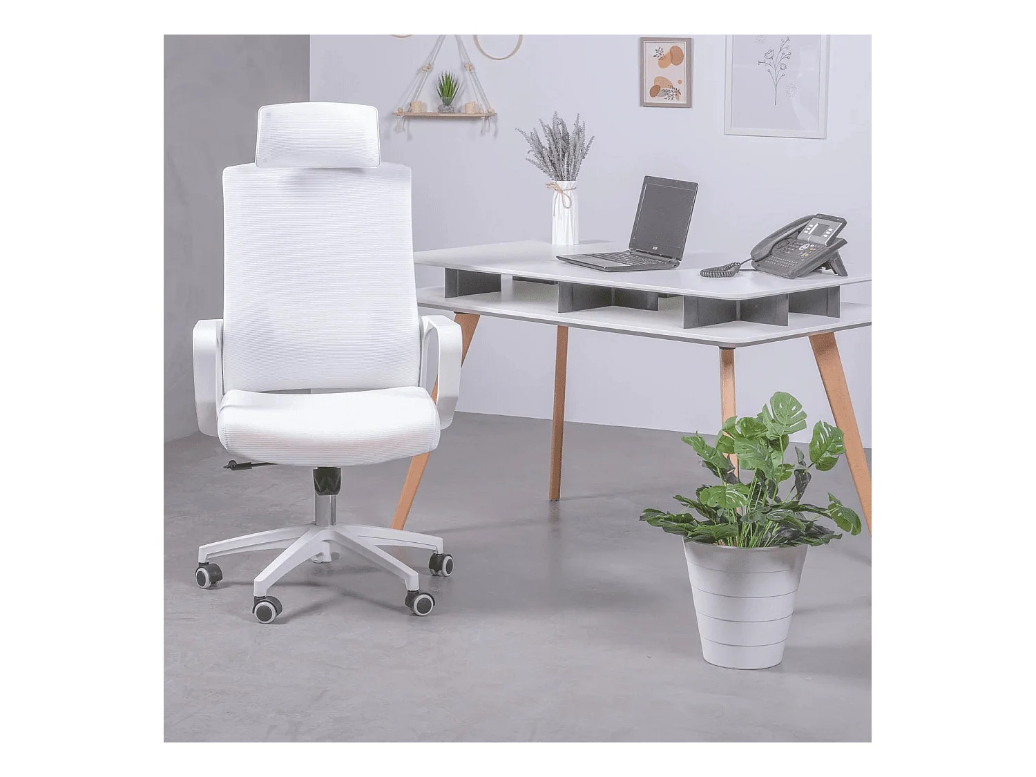 Cadeira de secretária ergonómica em mesh respirável e apoio de cabeça ajustável - Mesh - Branco