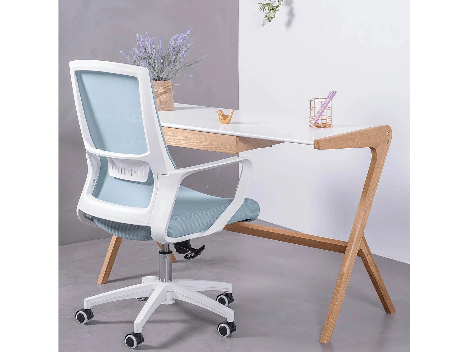 Chaise de bureau ergonomique avec roulettes et accoudoirs - Mesh - Bleu
