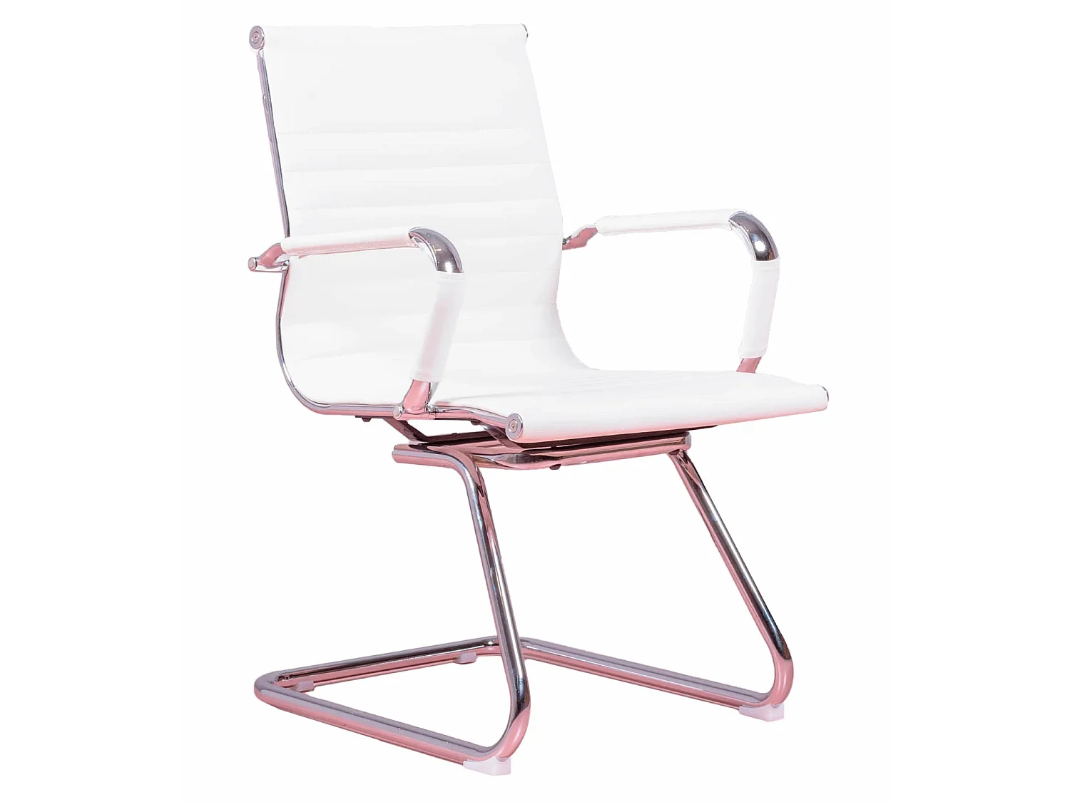 Bureaustoel zonder wielen met lage rugleuning en bekleed met imitatieleer - Alu - Wit