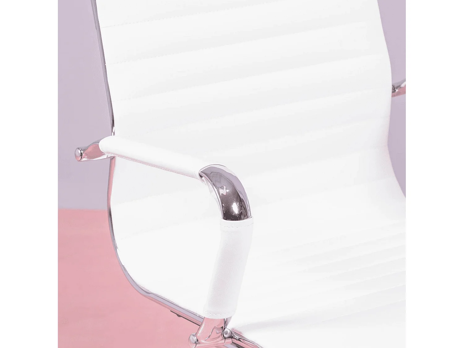 Bureaustoel zonder wielen met lage rugleuning en bekleed met imitatieleer - Alu - Wit