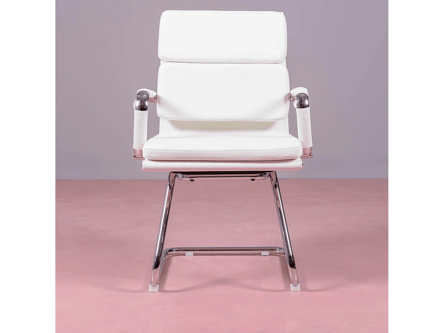 Chaise de bureau sans roulettes avec dossier bas et revêtement en similicuir - Alu S - Blanc