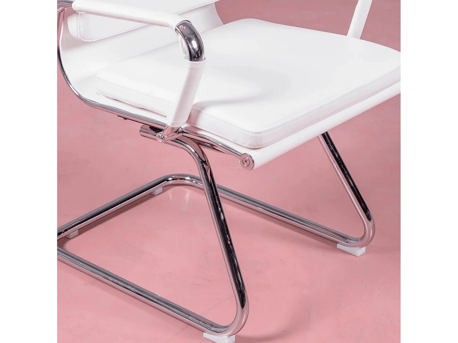 Chaise de bureau sans roulettes avec dossier bas et revêtement en similicuir - Alu S - Blanc