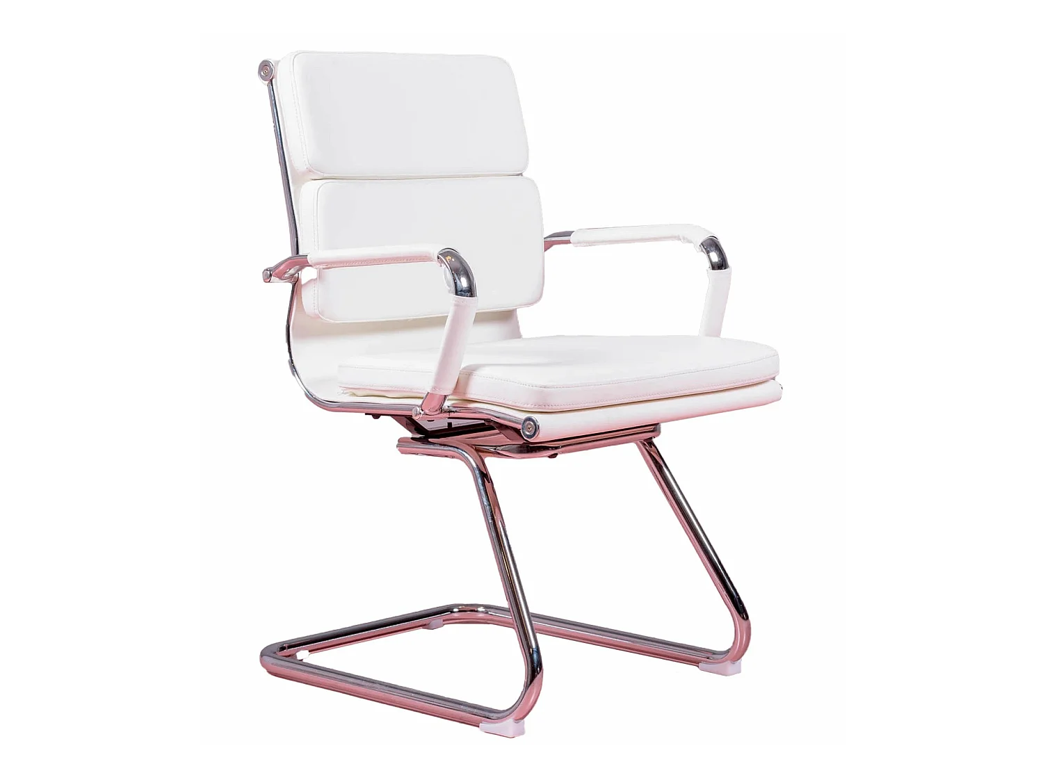 Chaise de bureau sans roulettes avec dossier bas et revêtement en similicuir - Alu S - Blanc