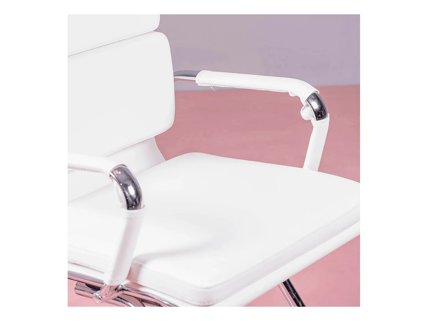 Chaise de bureau sans roulettes avec dossier bas et revêtement en similicuir - Alu S - Blanc