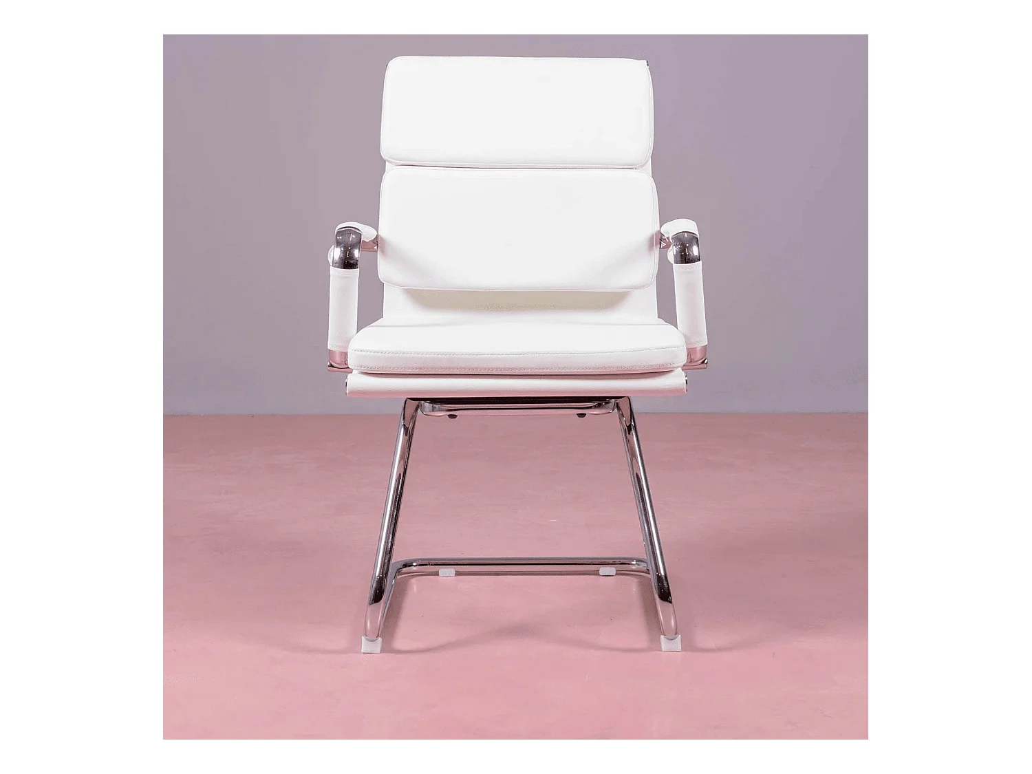 Chaise de bureau sans roulettes avec dossier bas et revêtement en similicuir - Alu S - Blanc