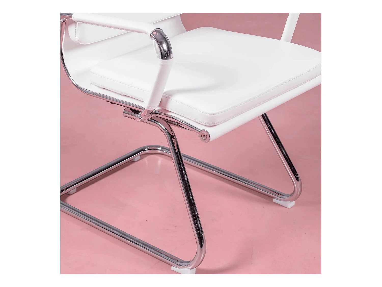 Chaise de bureau sans roulettes avec dossier bas et revêtement en similicuir - Alu S - Blanc