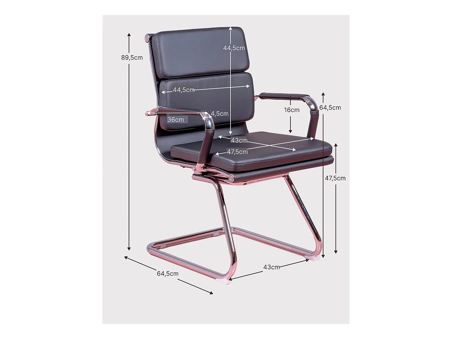 Chaise de bureau sans roulettes avec dossier bas et revêtement en similicuir - Alu S - Blanc