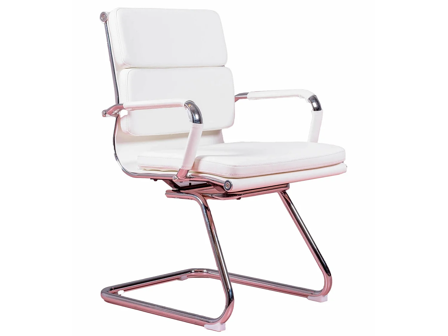 Chaise de bureau sans roulettes avec dossier bas et revêtement en similicuir - Alu S - Blanc