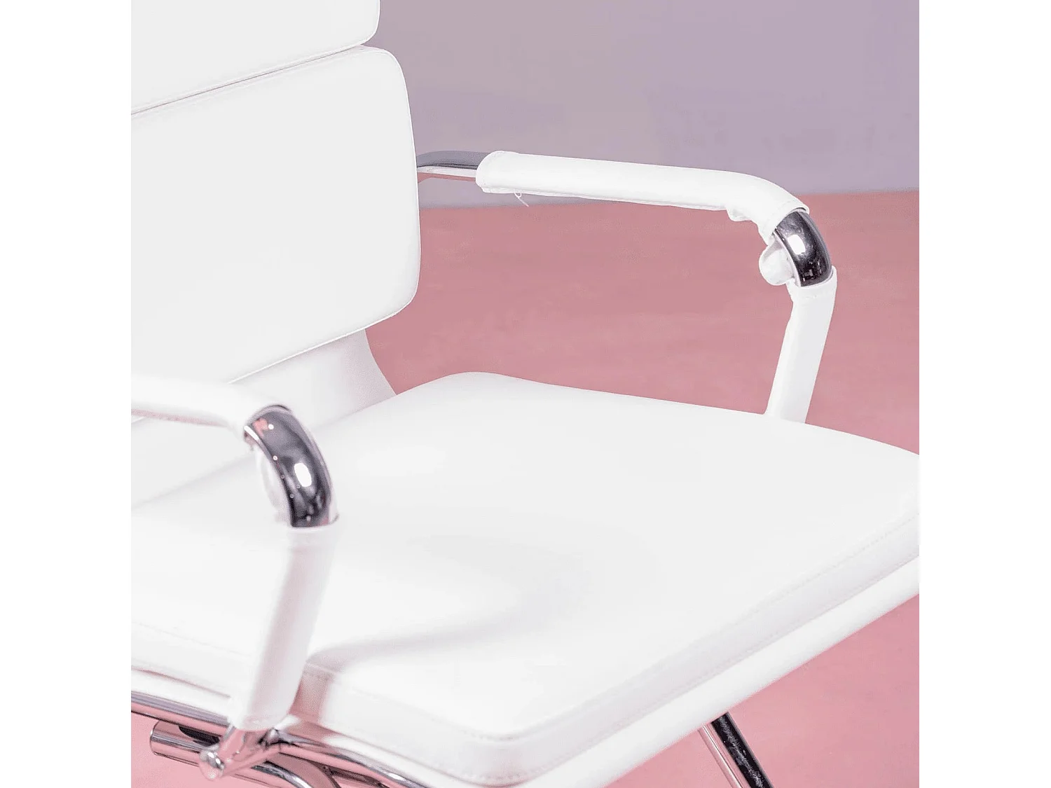 Chaise de bureau sans roulettes avec dossier bas et revêtement en similicuir - Alu S - Blanc