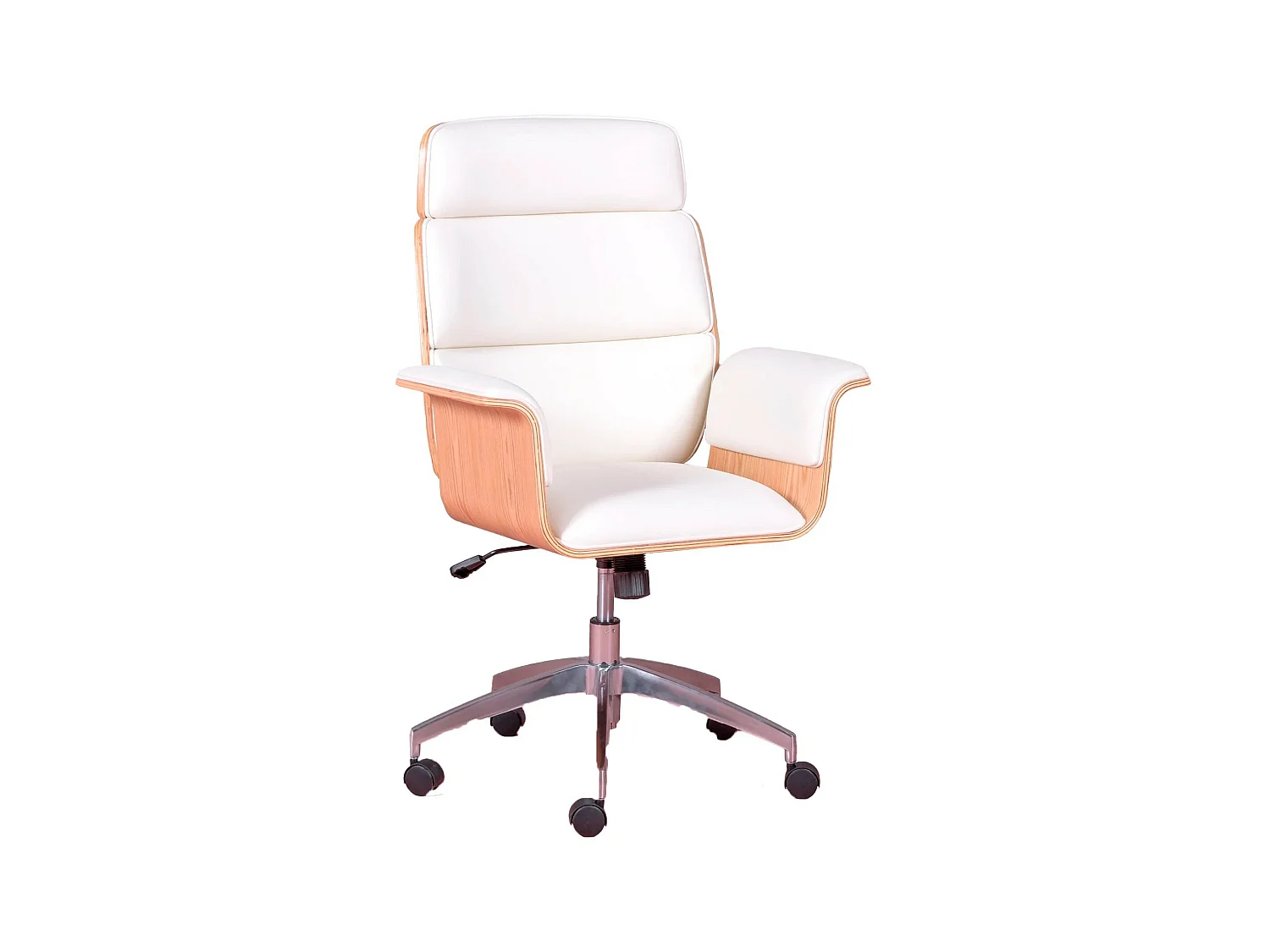 Chaise de bureau pour cadres en bois d'érable clair et tapissée en simili cuir - Nordic S - Blanc