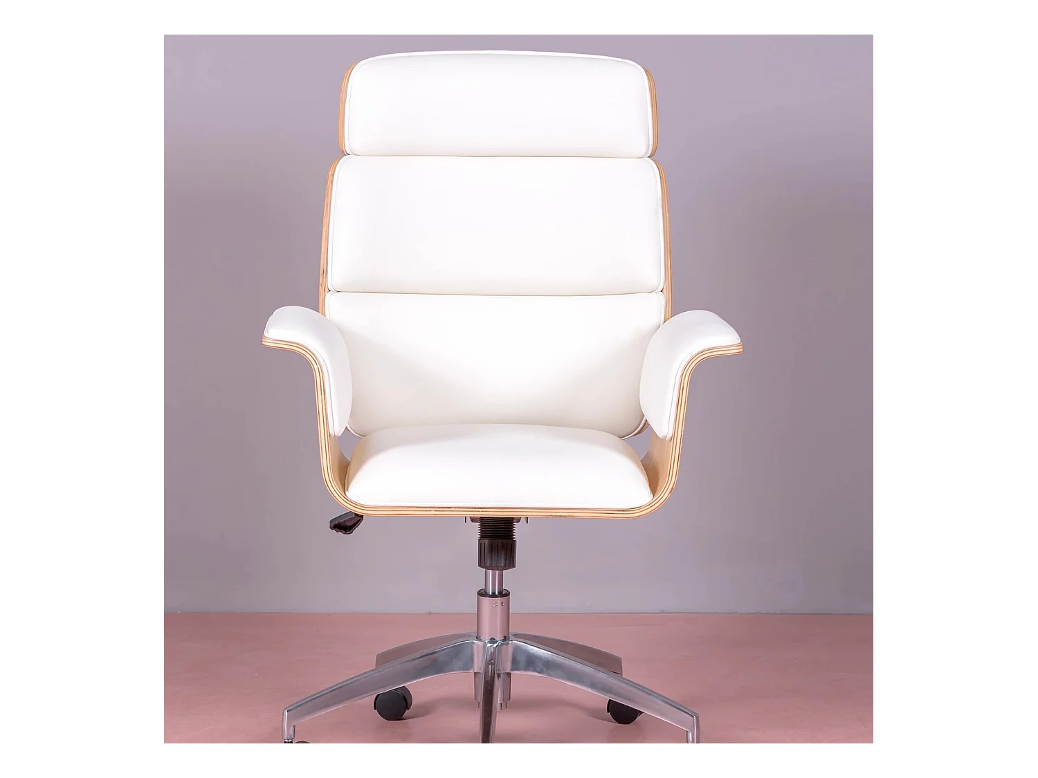 Chaise de bureau pour cadres en bois d'érable clair et tapissée en simili cuir - Nordic S - Blanc