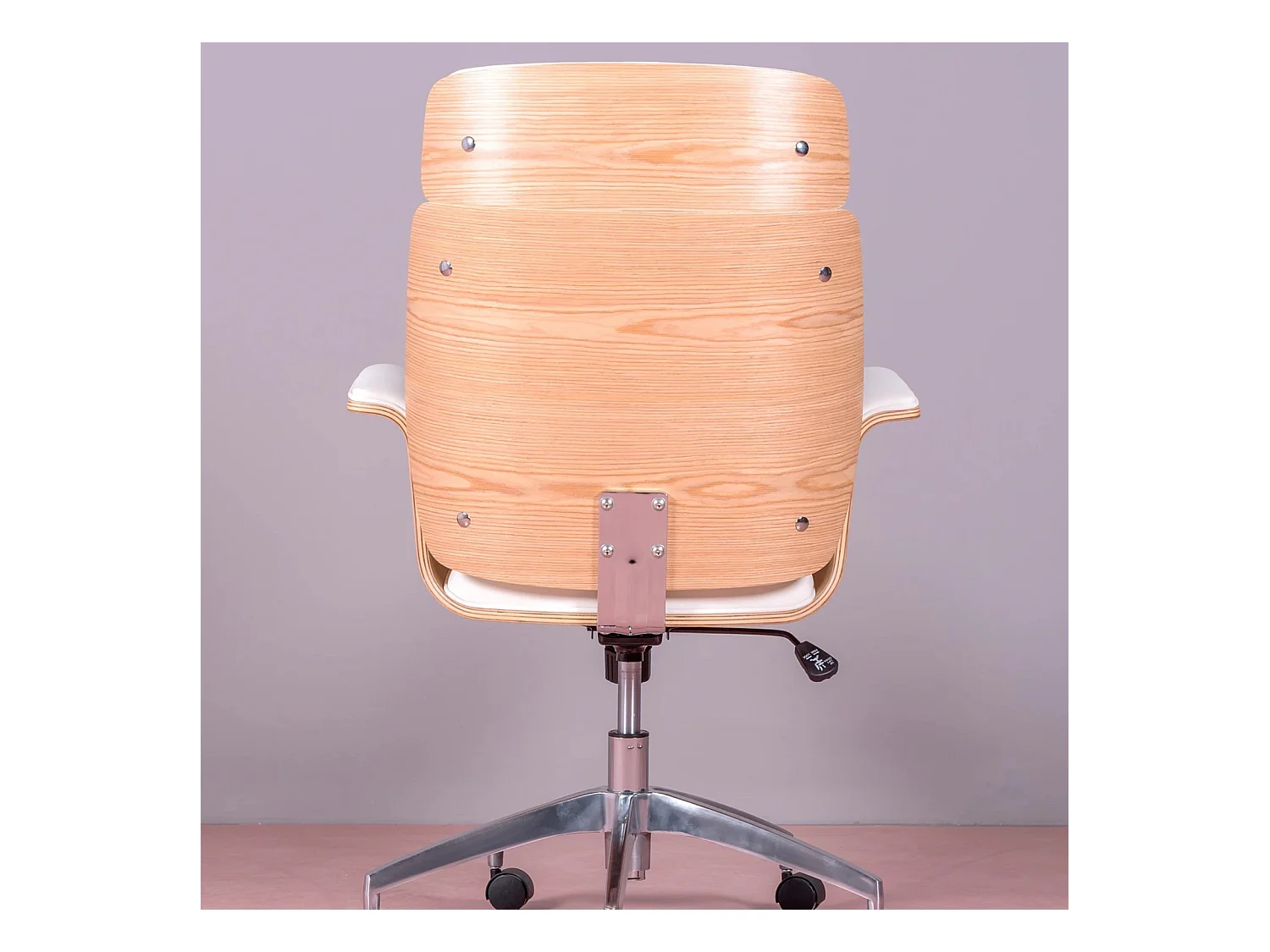 Chaise de bureau pour cadres en bois d'érable clair et tapissée en simili cuir - Nordic S - Blanc