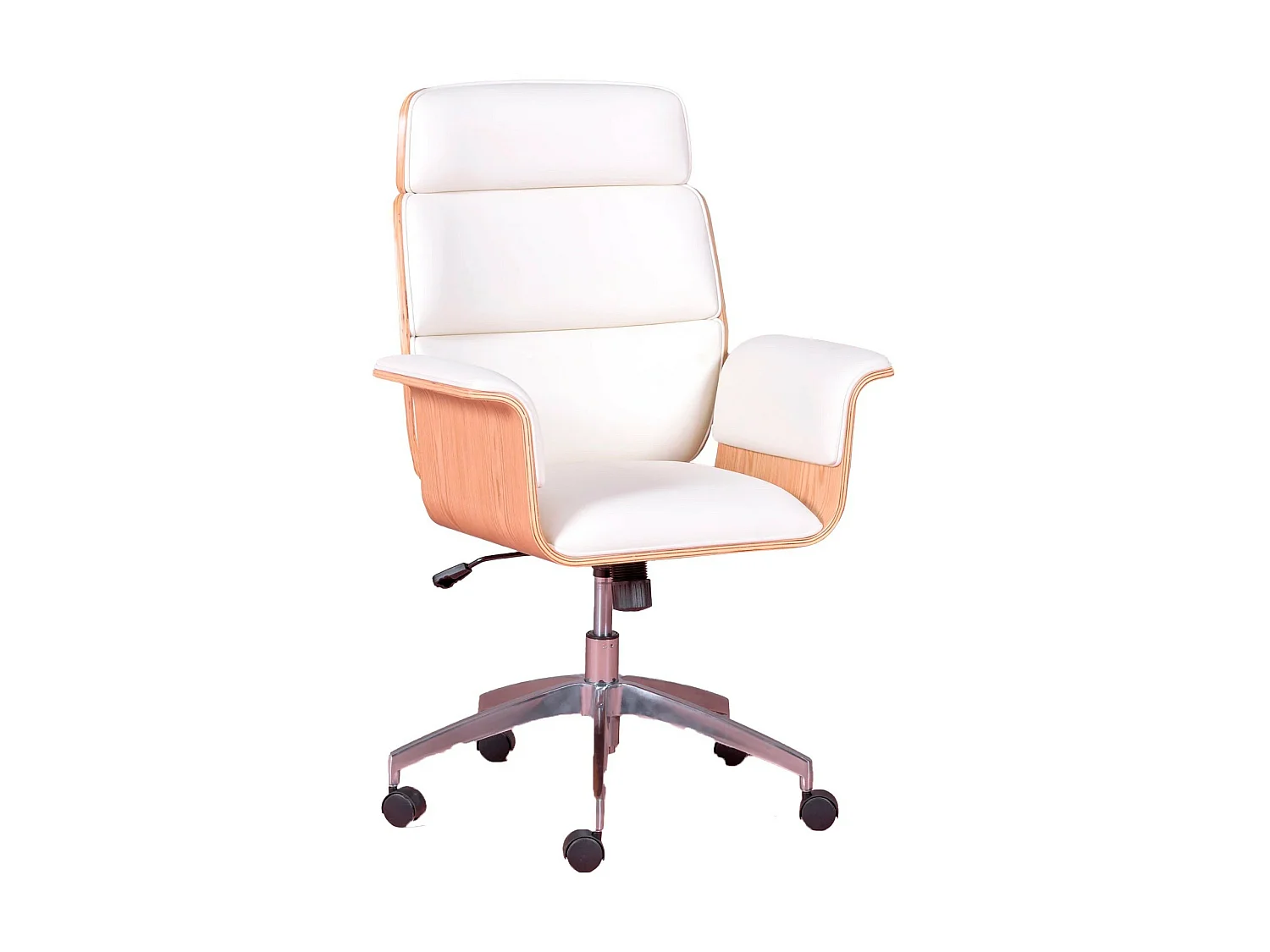 Chaise de bureau pour cadres en bois d'érable clair et tapissée en simili cuir - Nordic S - Blanc