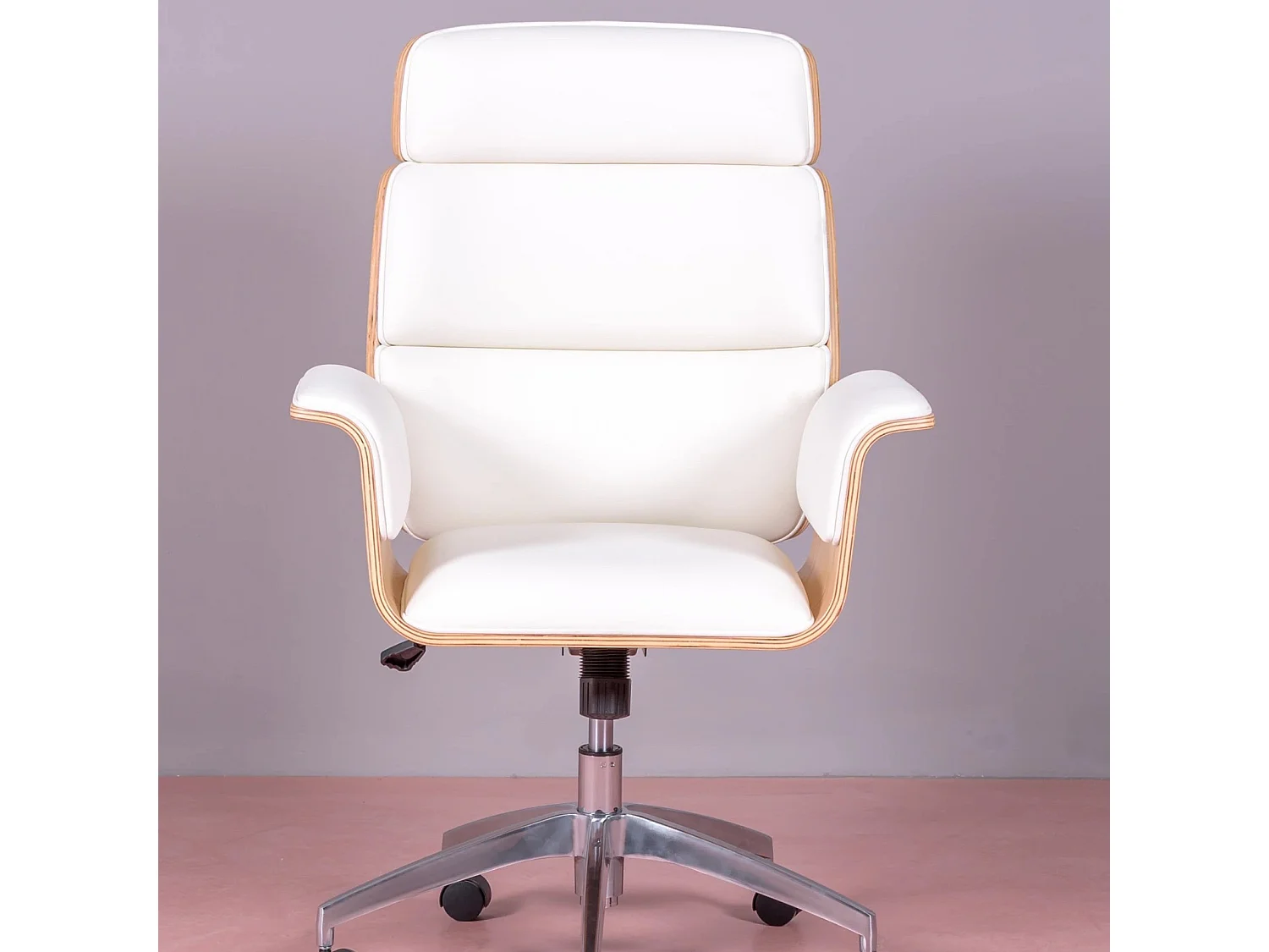 Chaise de bureau pour cadres en bois d'érable clair et tapissée en simili cuir - Nordic S - Blanc