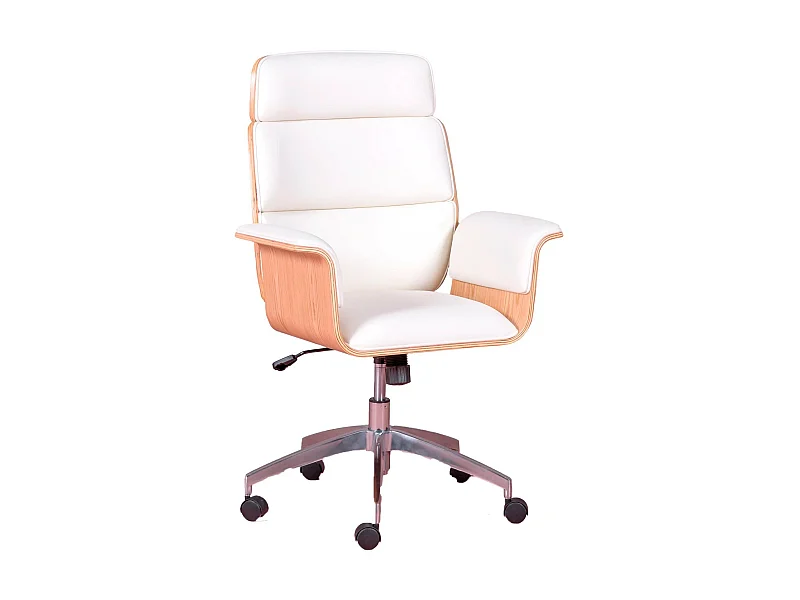 Chaise de bureau pour cadres en bois d'érable clair et tapissée en simili cuir - Nordic S - Blanc