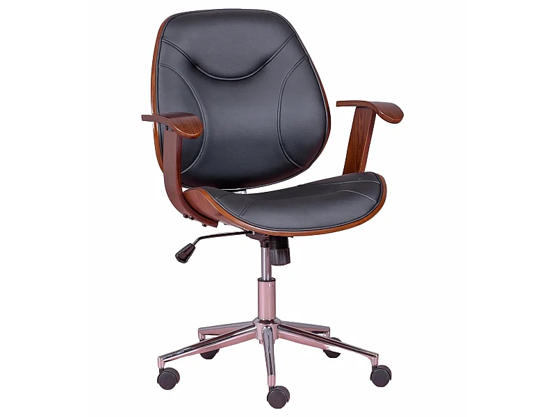 Designer-Bürostuhl aus dunklem Walnussholz und gepolstert mit Kunstleder - Nordic - Schwarz