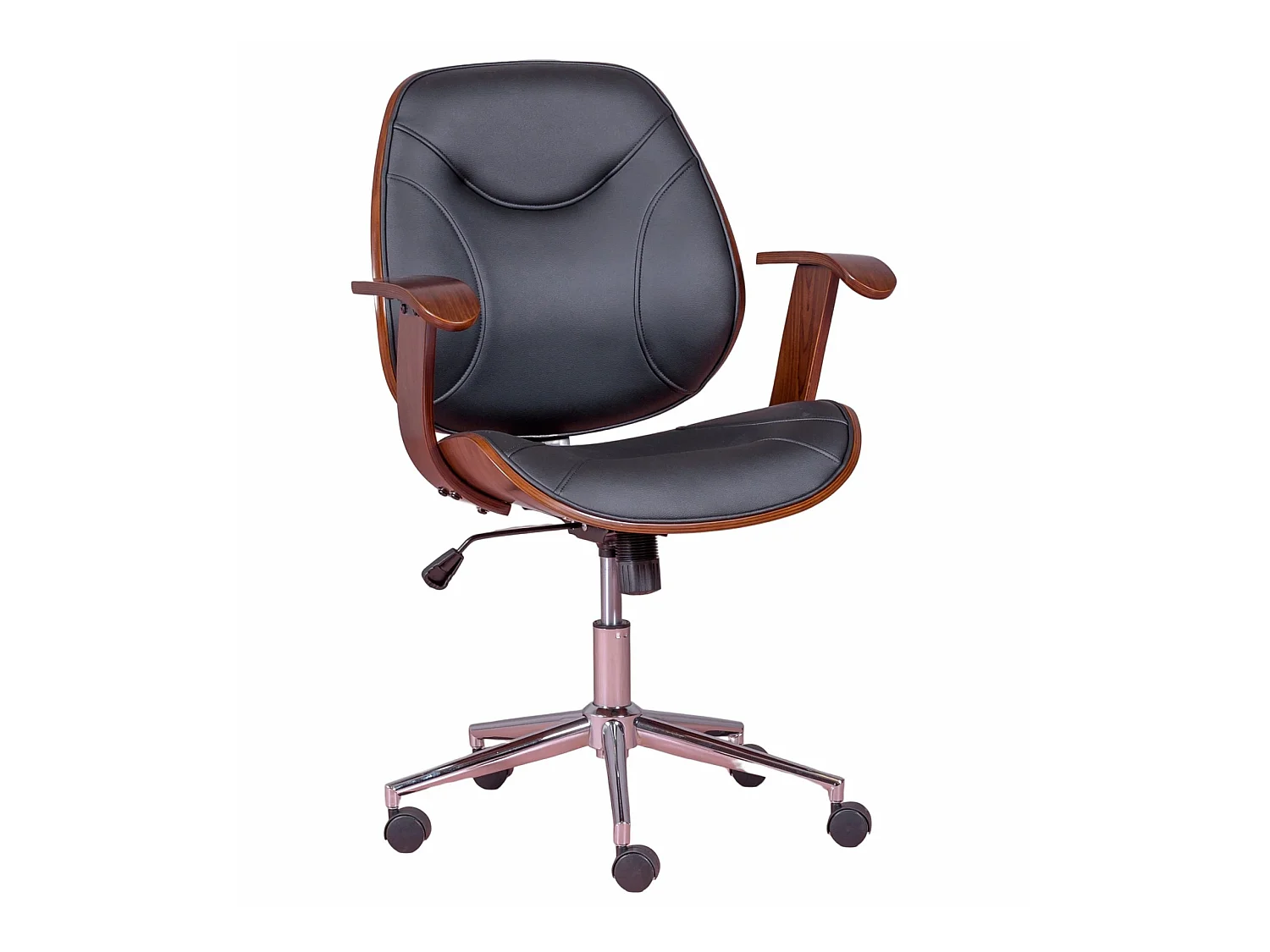 Chaise de bureau design en bois de noyer foncé et recouverte de simili cuir - Nordic - Noir