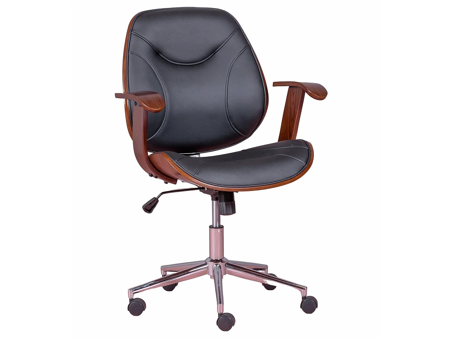 Chaise de bureau design en bois de noyer foncé et recouverte de simili cuir - Nordic - Noir