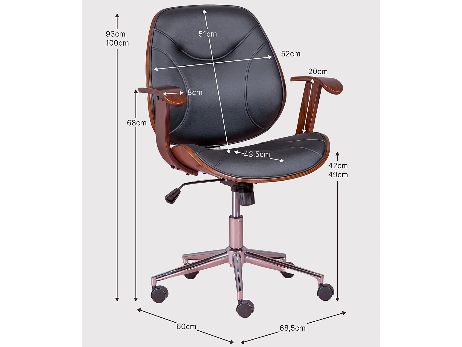 Chaise de bureau design en bois de noyer foncé et recouverte de simili cuir - Nordic - Noir