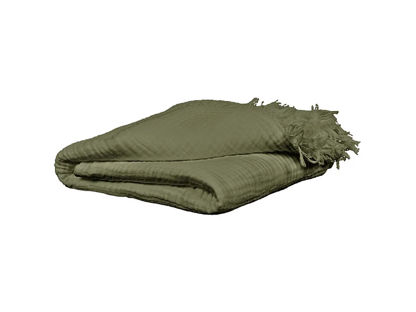 Plaid 130 x 160 cm en quadruple gaze de coton vert - PEPA 1