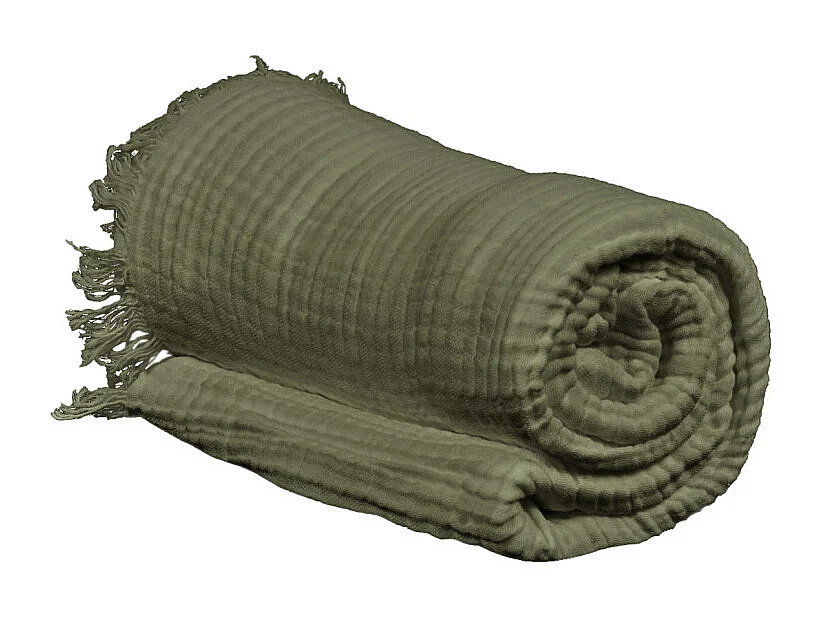 Plaid 130 x 160 cm en quadruple gaze de coton vert - PEPA 1