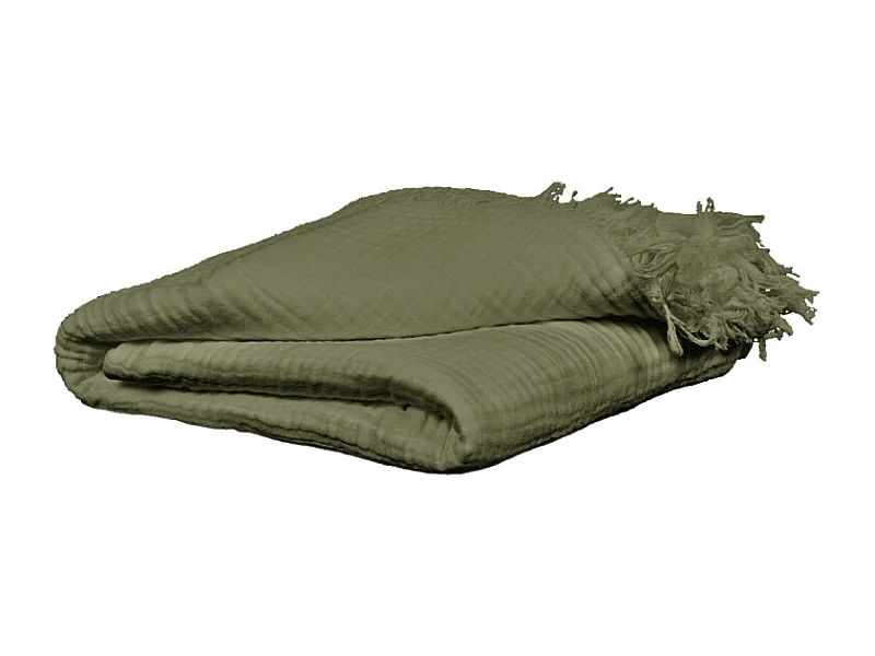 Plaid 130 x 160 cm en quadruple gaze de coton vert - PEPA 1