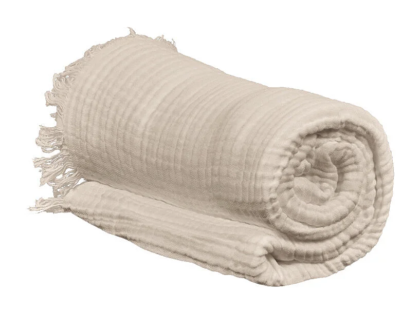 Plaid 130 x 160 cm en quadruple gaze de coton écru - PEPA 1