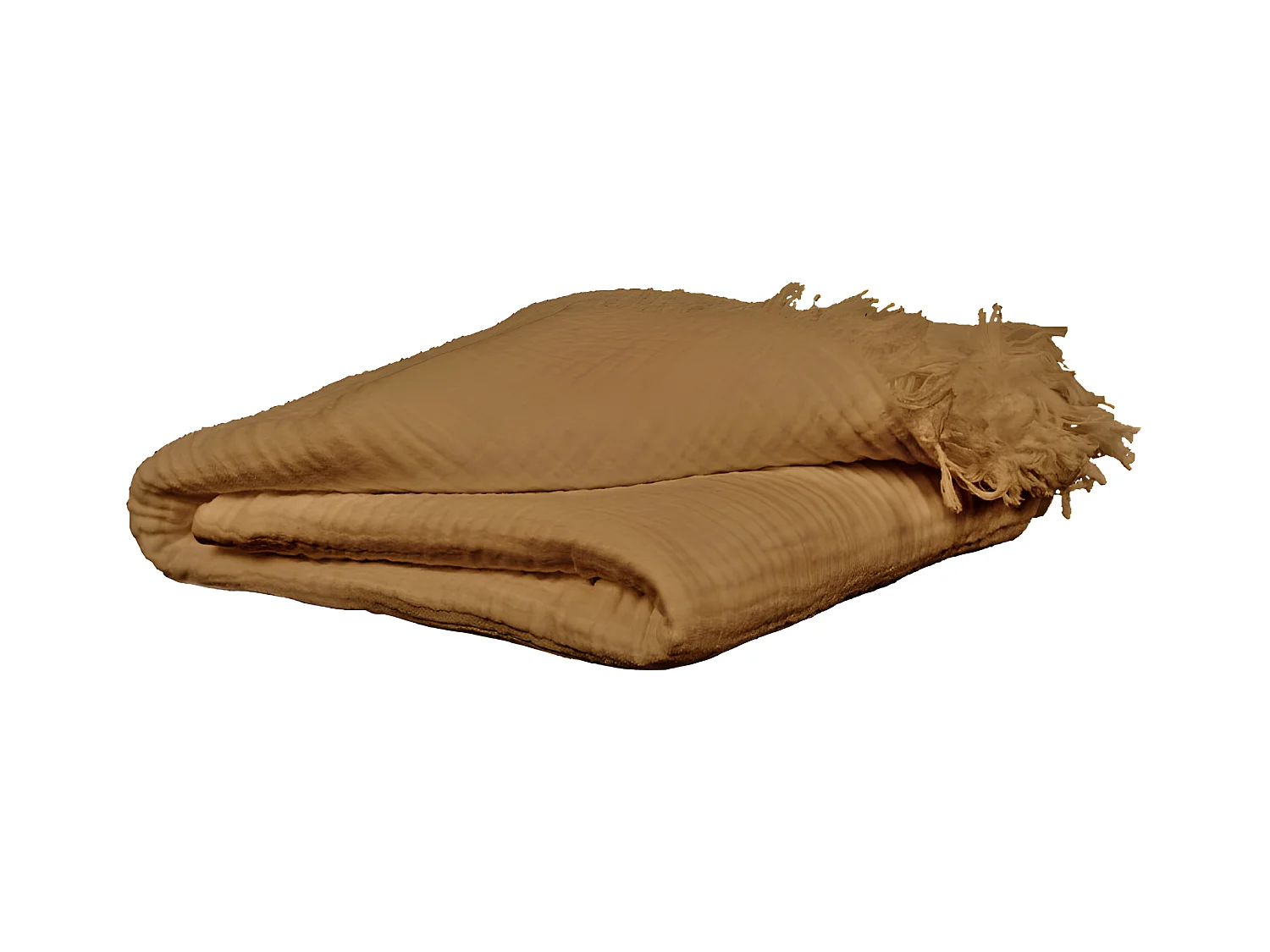 Plaid 180 x 220 cm en quadruple gaze de coton camel - PEPA 2