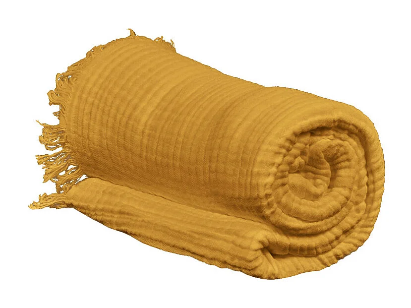 Plaid 130 x 160 cm en quadruple gaze de coton jaune - PEPA 1