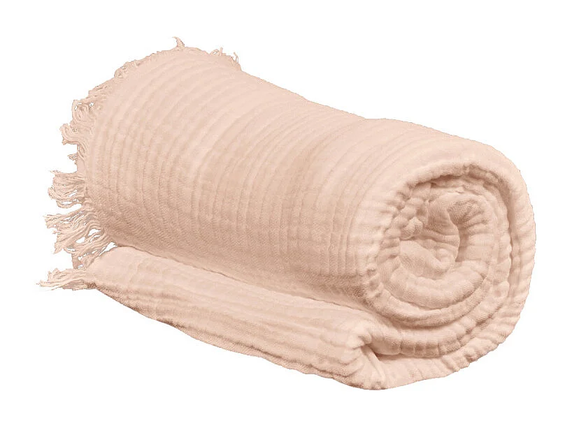 Plaid 130 x 160 cm en quadruple gaze de coton rose - PEPA 1