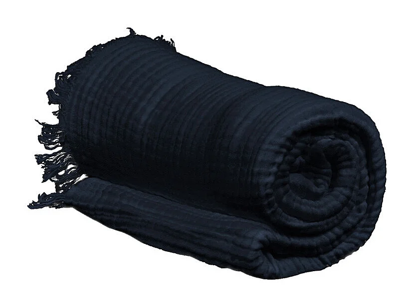 Plaid 130 x 160 cm en quadruple gaze de coton bleu nuit - PEPA 1