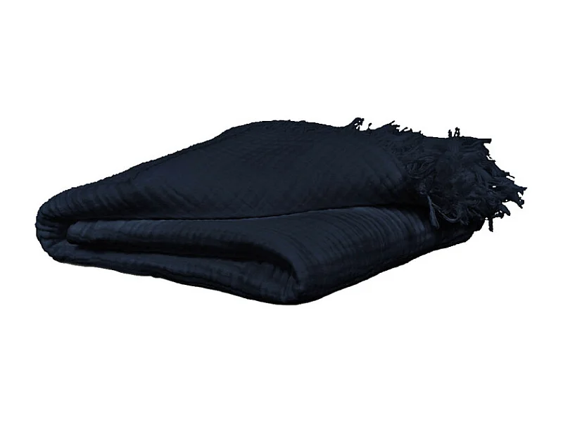 Plaid 130 x 160 cm en quadruple gaze de coton bleu nuit - PEPA 1