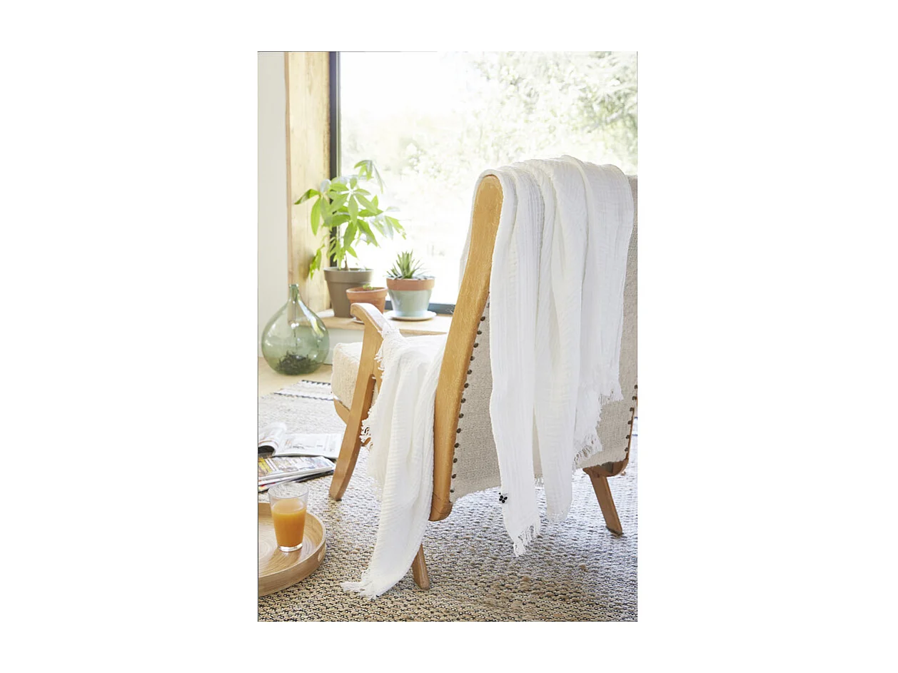 Plaid 130 x 160 cm en quadruple gaze de coton blanc - PEPA 1