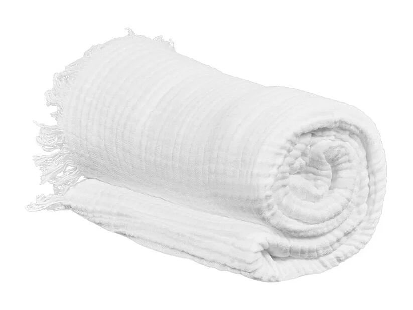 Plaid 130 x 160 cm en quadruple gaze de coton blanc - PEPA 1