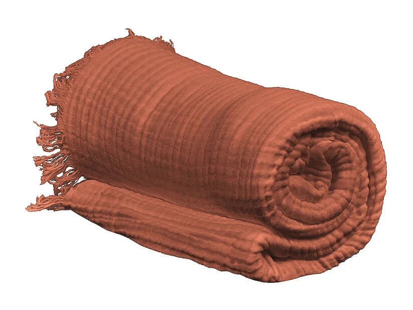 Plaid 130 x 160 cm en quadruple gaze de coton terracotta - PEPA 1