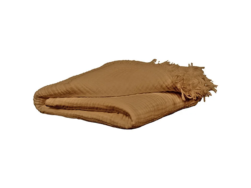 Plaid 130 x 160 cm en quadruple gaze de coton camel - PEPA 1