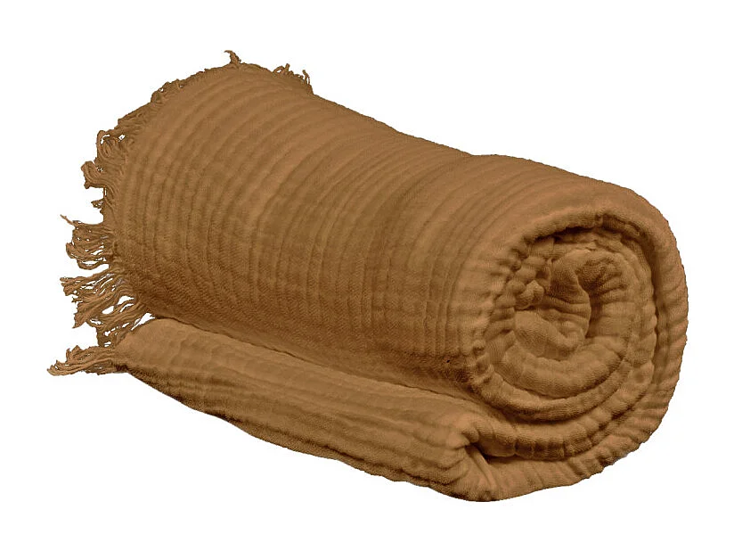 Plaid 130 x 160 cm en quadruple gaze de coton camel - PEPA 1