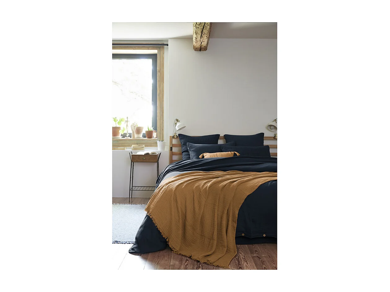 Plaid 130 x 160 cm en quadruple gaze de coton camel - PEPA 1