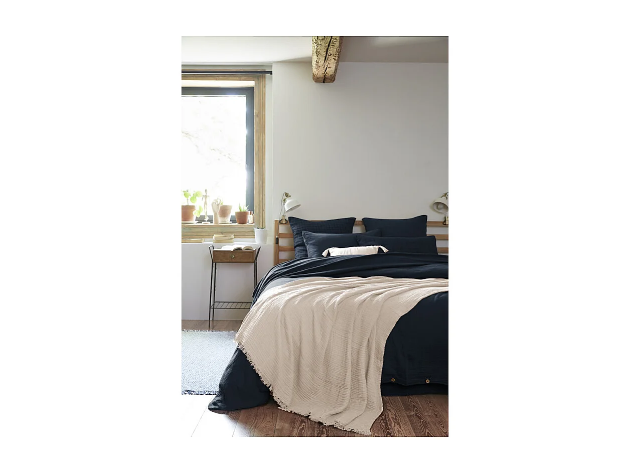 Plaid 180 x 220 cm en quadruple gaze de coton écru - PEPA 2