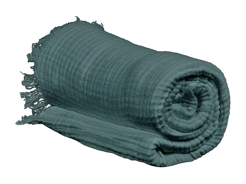 Plaid 180 x 220 cm en quadruple gaze de coton bleu canard - PEPA 2