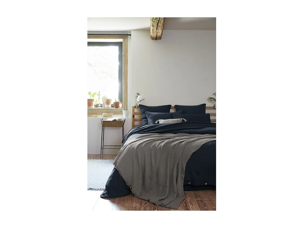 Plaid 130 x 160 cm en quadruple gaze de coton gris - PEPA 1