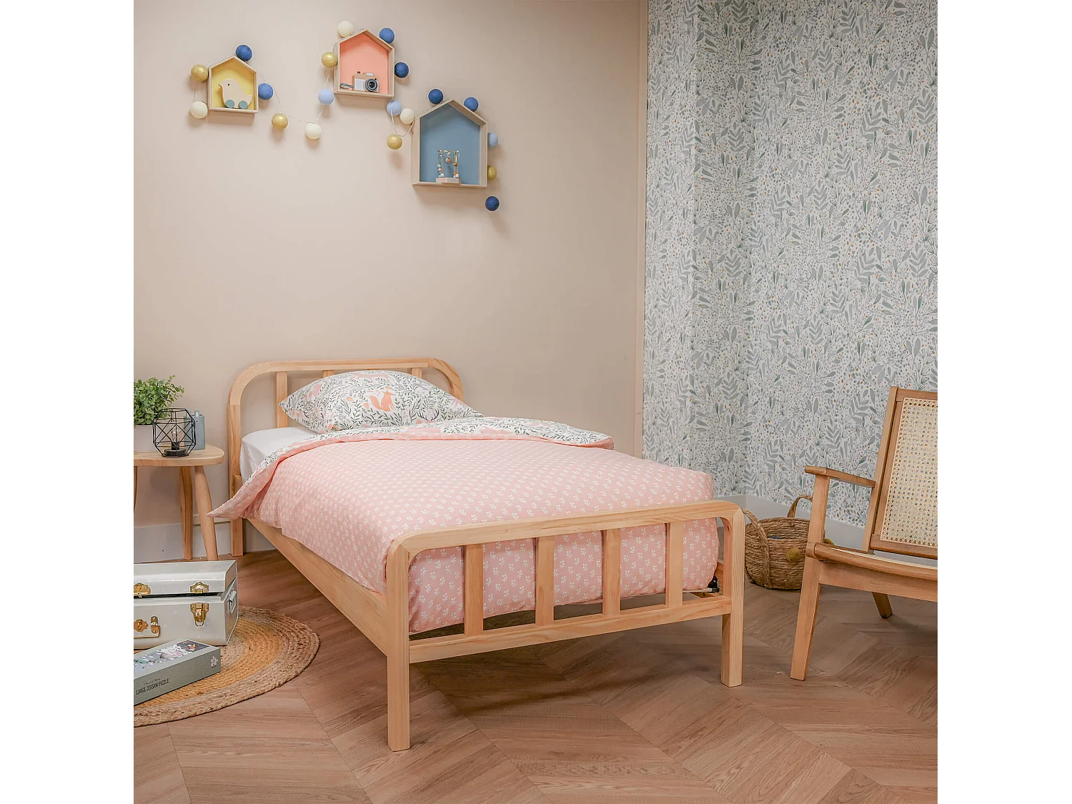 Lit enfant en pin massif naturel tête de lit arrondie 90x190 - LT17019