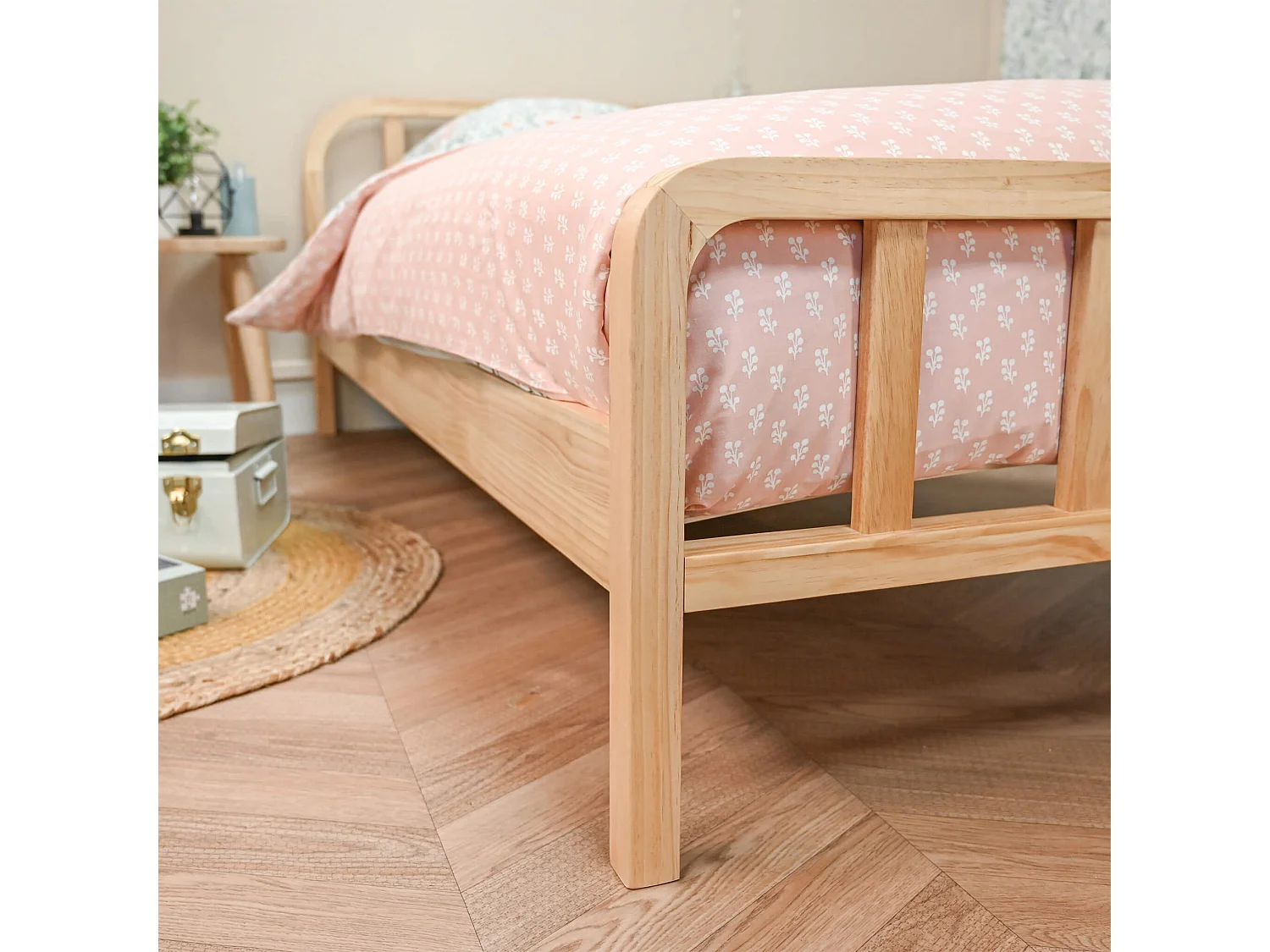 Lit enfant en pin massif naturel tête de lit arrondie 90x190 - LT17019