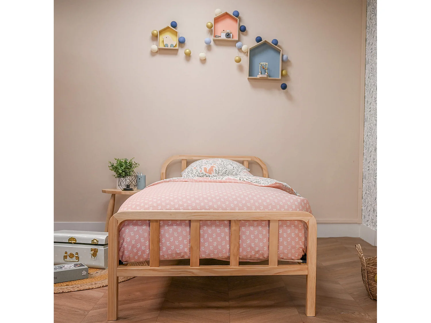 Lit enfant en pin massif naturel tête de lit arrondie 90x190 - LT17019