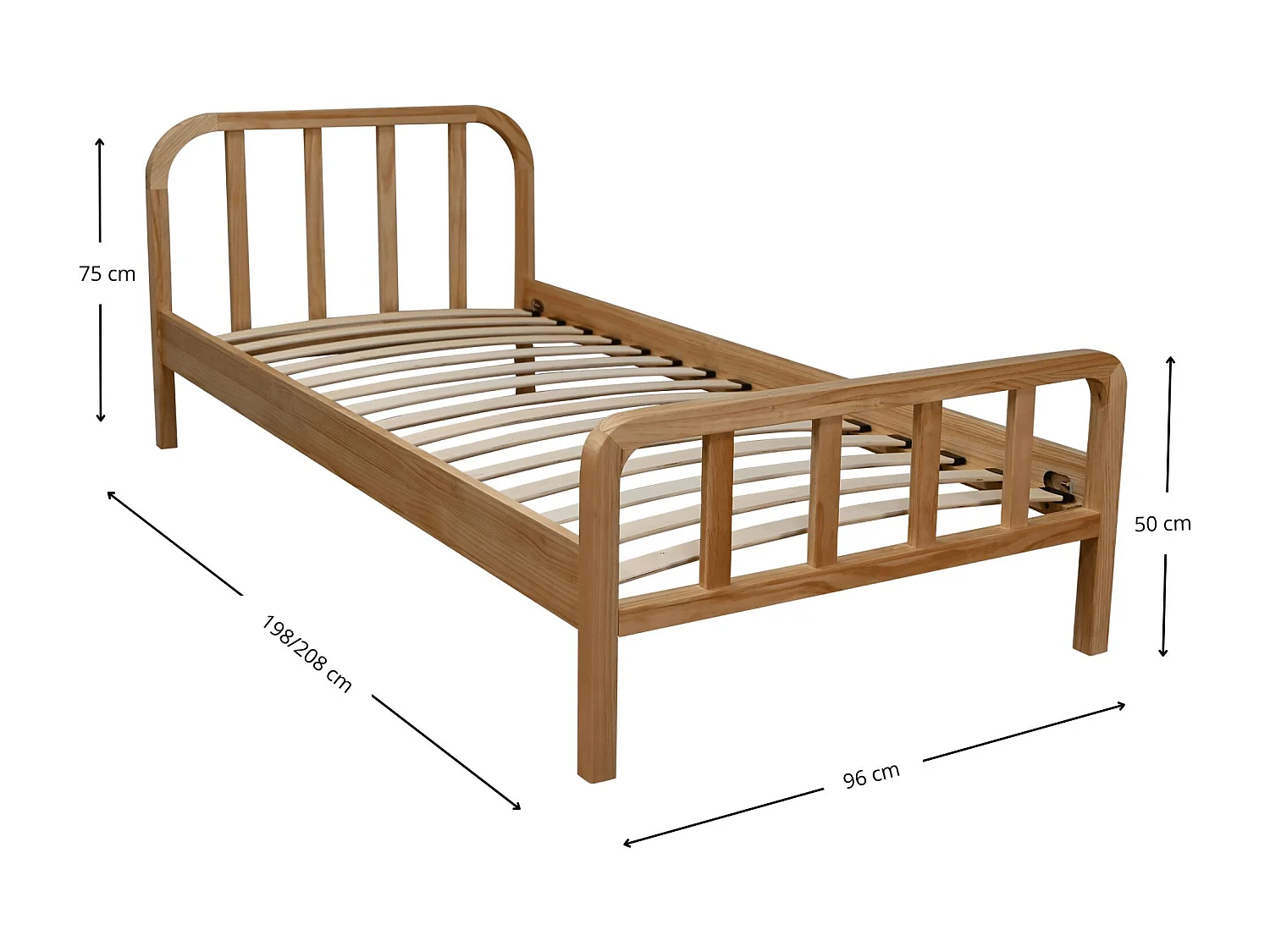 Lit enfant en pin massif naturel tête de lit arrondie 90x190 - LT17019