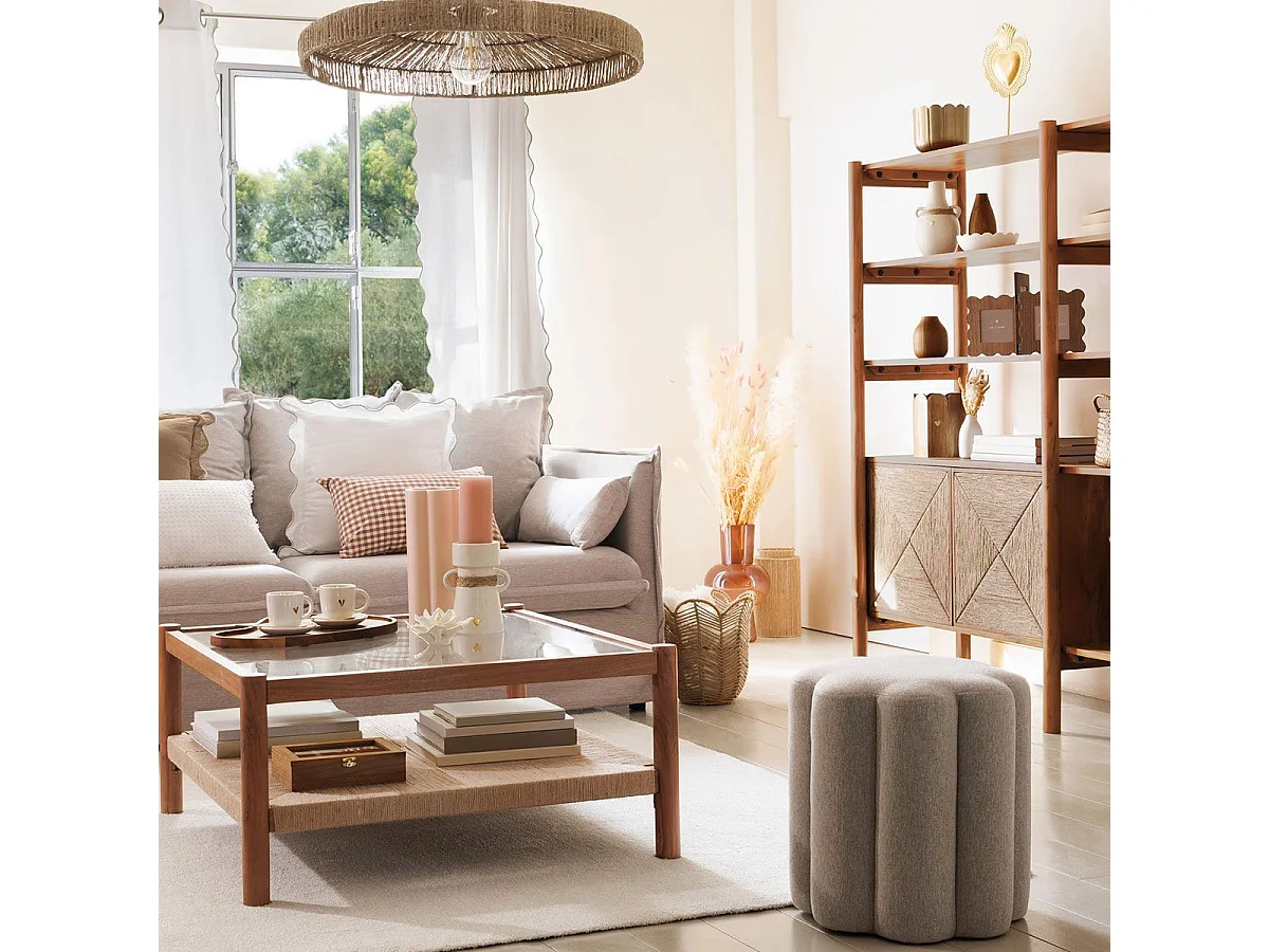 Pouf en Tissu Beige chiné D 38 x H 40 cm