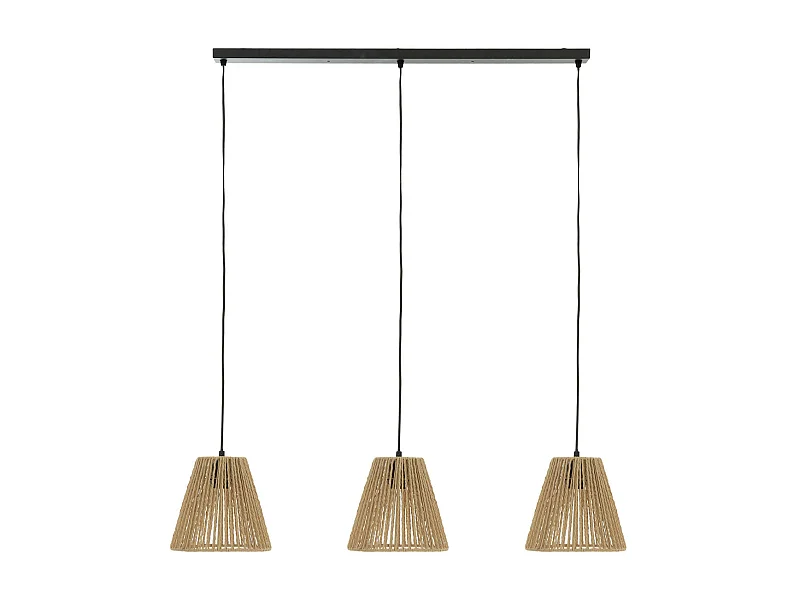 Luminaire Suspension 3 Lampes en métal et corde Beige L 65 cm